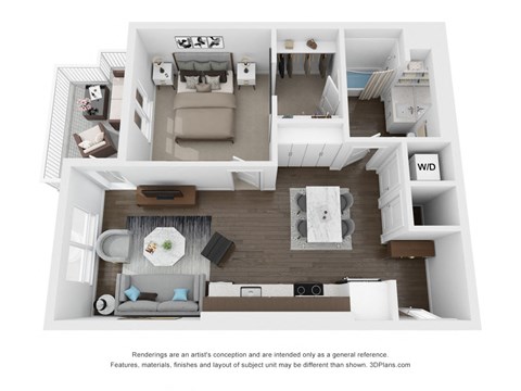 Floor plan for 1 bed, 1 bath, 674 sqft